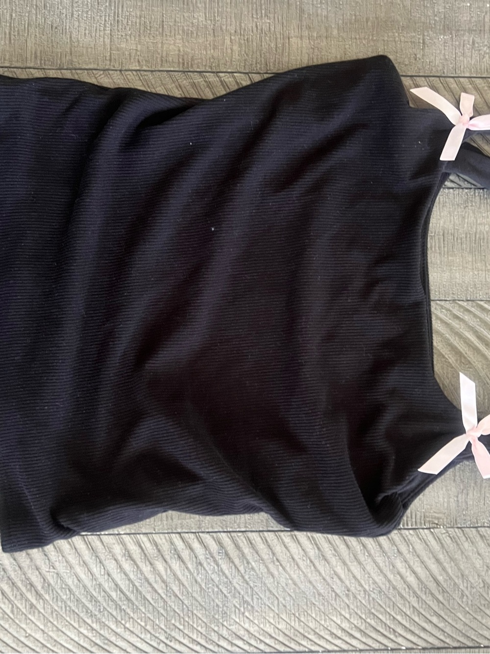 Black Ribbed Women's Tank Top with Pink Bow Straps